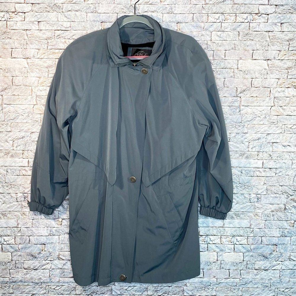 Fleet Street Grey Weather Resistant Jacket Raincoat Midi Trench Size Large
